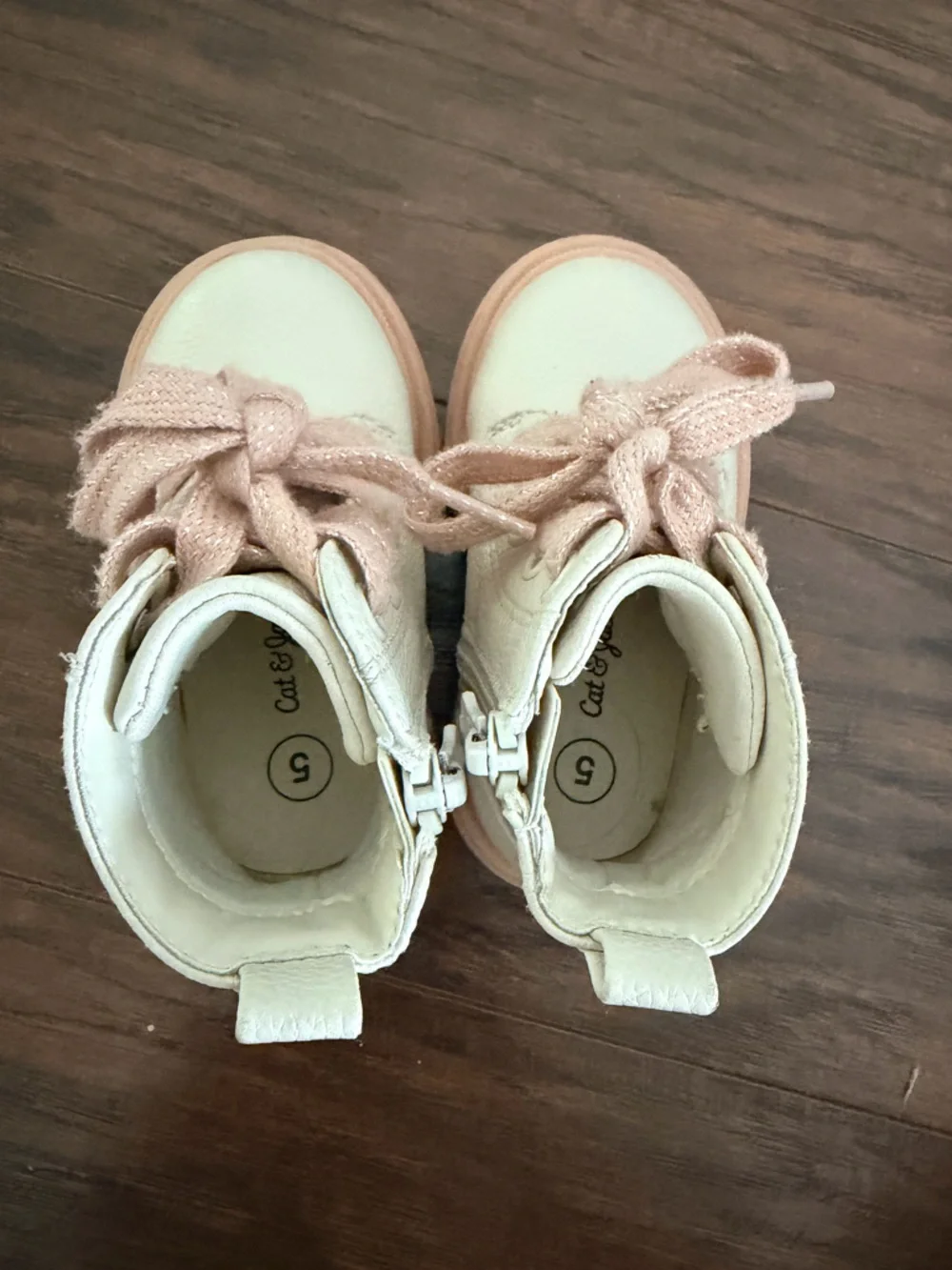 Toddler Cream & Pink Boots: Cat & Jack Sz 5 (Side zip, easy-on)